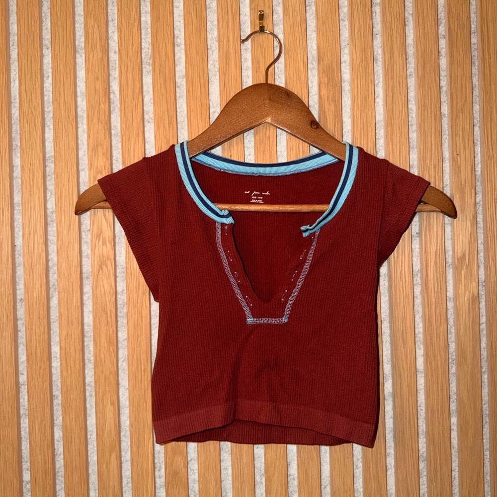 Maroon Top with Blue Trim